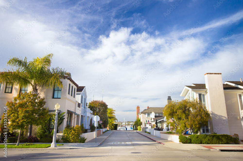 Naklejka premium Domy w zamożnej społeczności Południowej Kalifornii