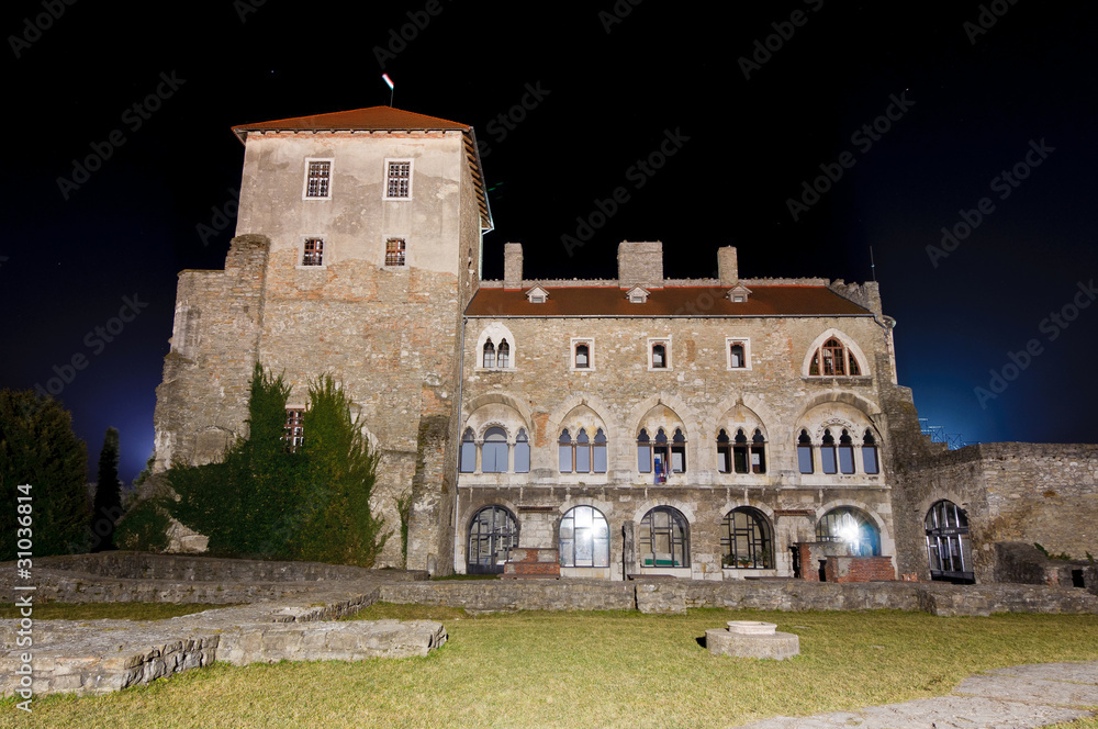 Back view of the castle of Tata at night