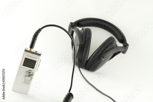 Digital voice recorder and headphone.