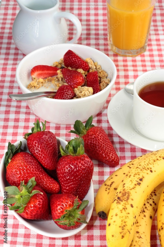 Summer breakfast with cereal and fruit Summer breakfast with cereal and fruit