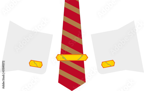 Gold cuff links and a tie-pin, decorations