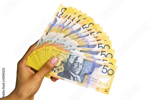 Australian currency isolated on white background.