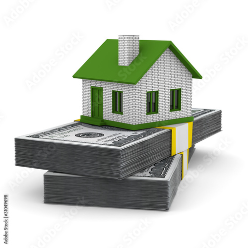 Small house and cash on whi...