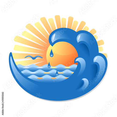 Sea wave and the coming sun