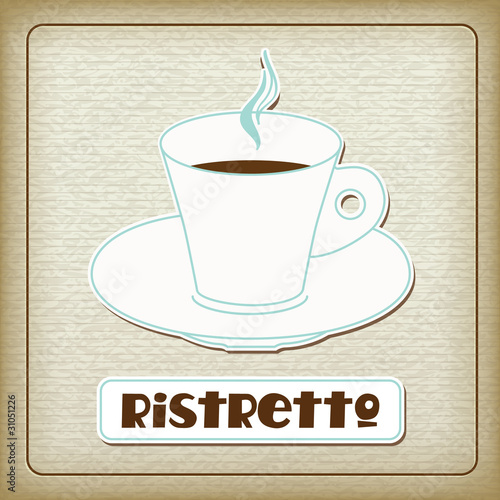 A cup of hot ristretto in the old cardboard. Vintage collection.