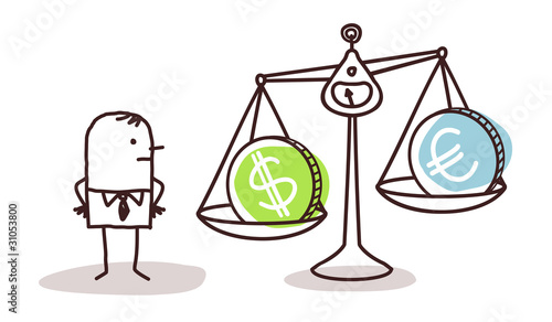 businessman and currencies in balance