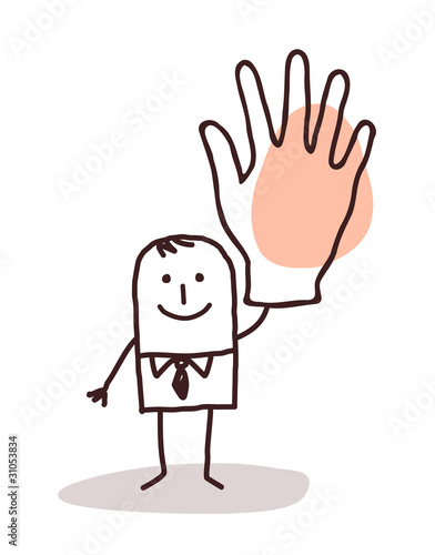 businessman with big hand up