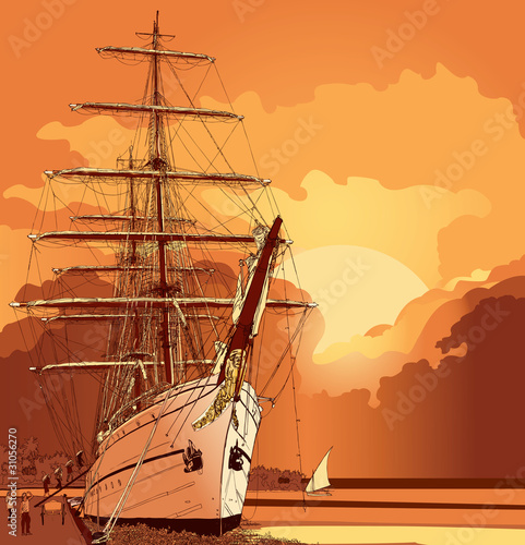 sailing boat at sunset