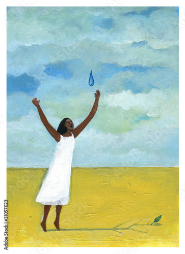 woman prayng for water conceptual art
