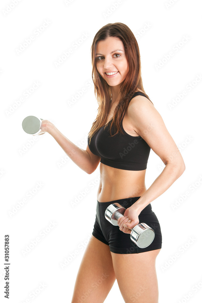 Fitness woman exercising with dumpbells Fitness woman exercising with dumpbells