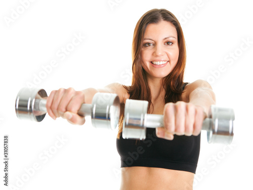 Fitness woman exercising with dumpbells