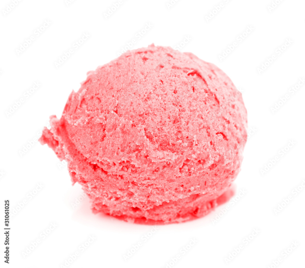 Strawberry ice cream scoop, isolated on white background Strawberry ice cream scoop, isolated on white background