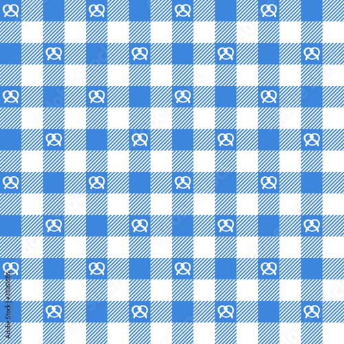 Seamless Pattern Check Blue/White Pretzel Octoberfest