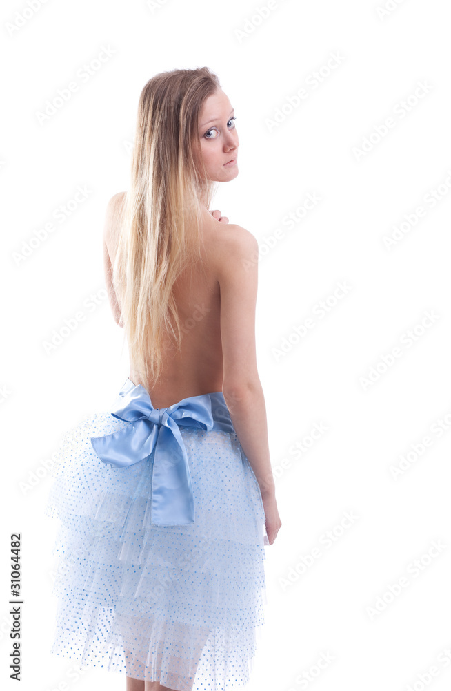 Naklejka premium Beauty blond girl walk in light