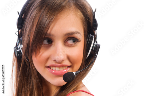 beautiful woman with headset smiling