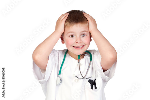 Surprised child with doctor uniform