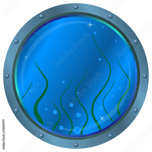 Window porthole with seaweed