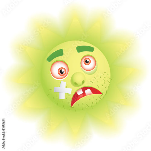 Unshaven sun with hangover and a fight.  Vector EPS 8.