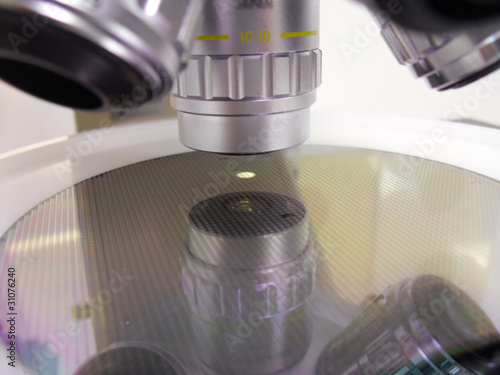 Silicone wafer under the microscope