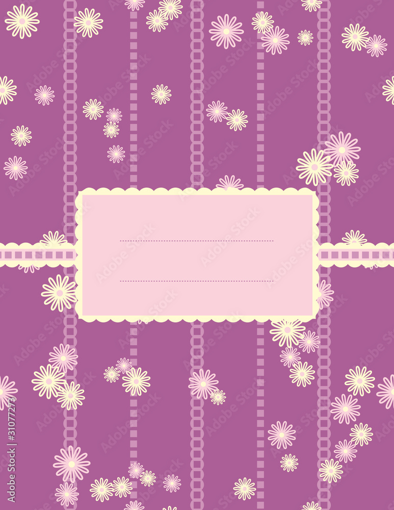 Violet scrapbook with pink and pale yellow flowers