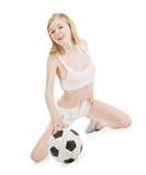 Bright picture of sexy woman with soccer ball over white