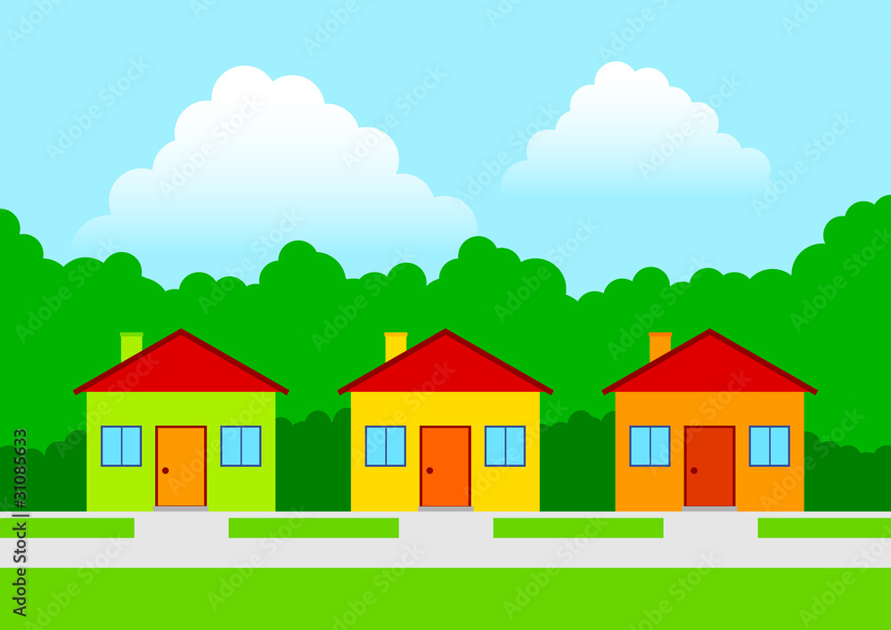 Three colorful houses Three colorful houses