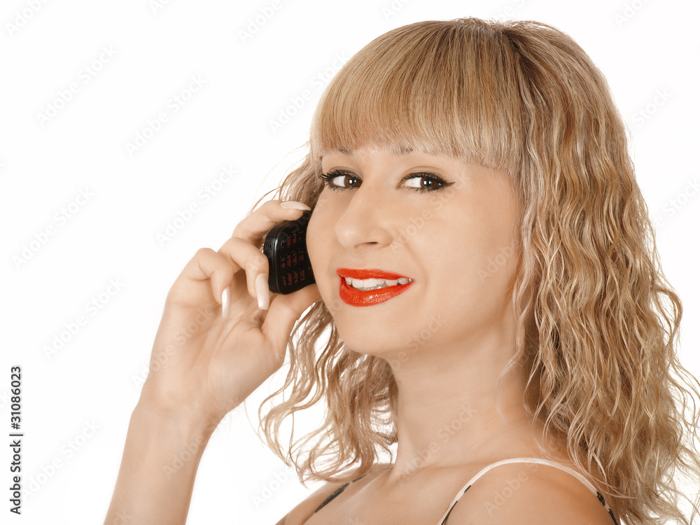 Happy businesswoman executive talking with mobile phone Happy businesswoman executive talking with mobile phone