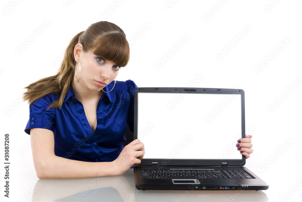 happy girl with a laptop in her hands happy girl with a laptop in her hands