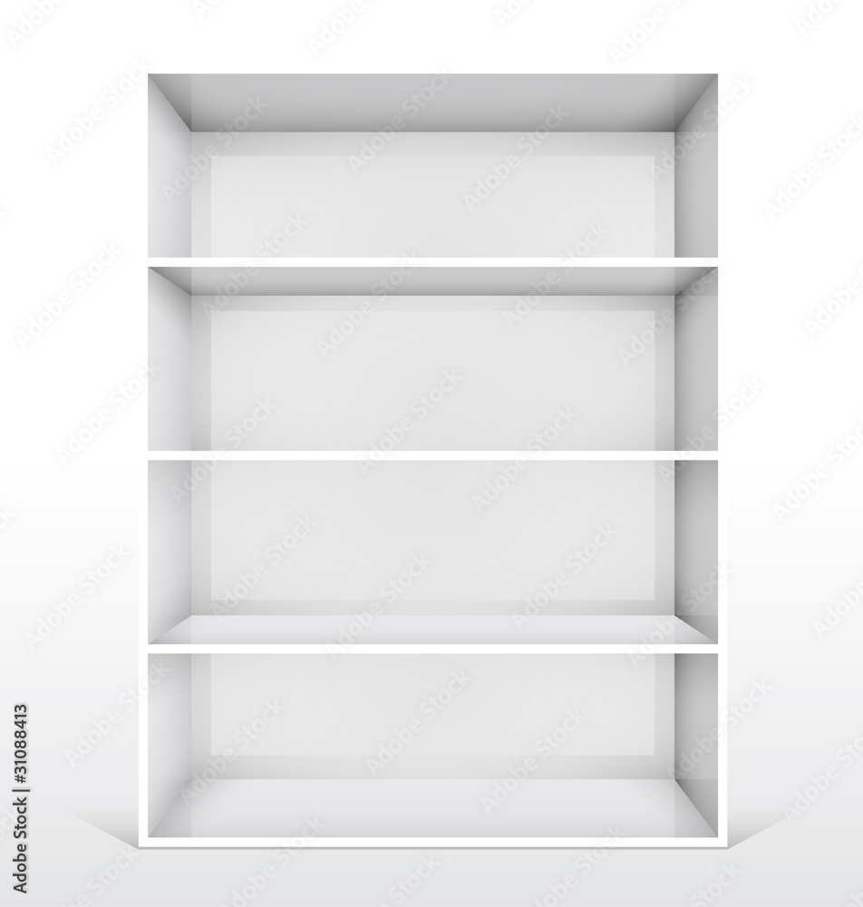 3d isolated Empty white bookshelf 3d isolated Empty white bookshelf