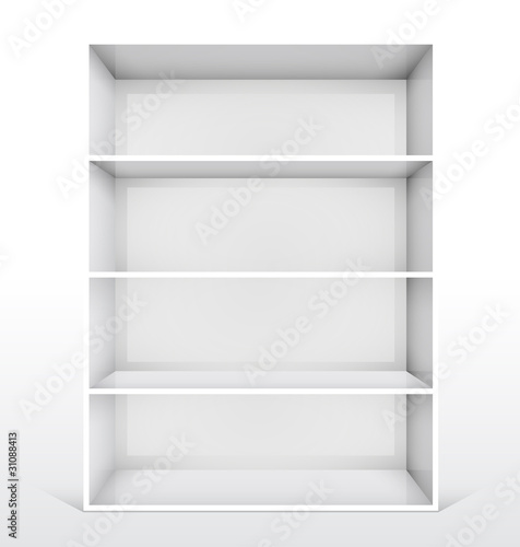 3d isolated Empty white bookshelf
