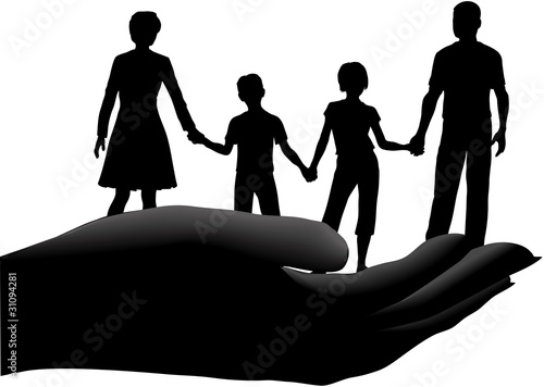 Mother father kids family safe secure in hand