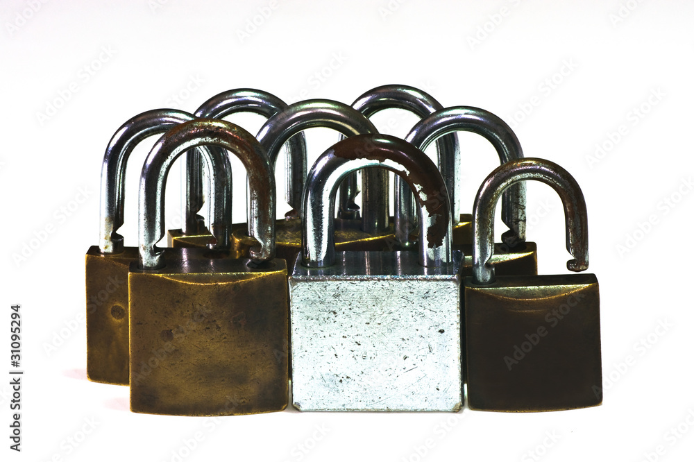 Fototapeta premium Old padlocks isolated on white background
