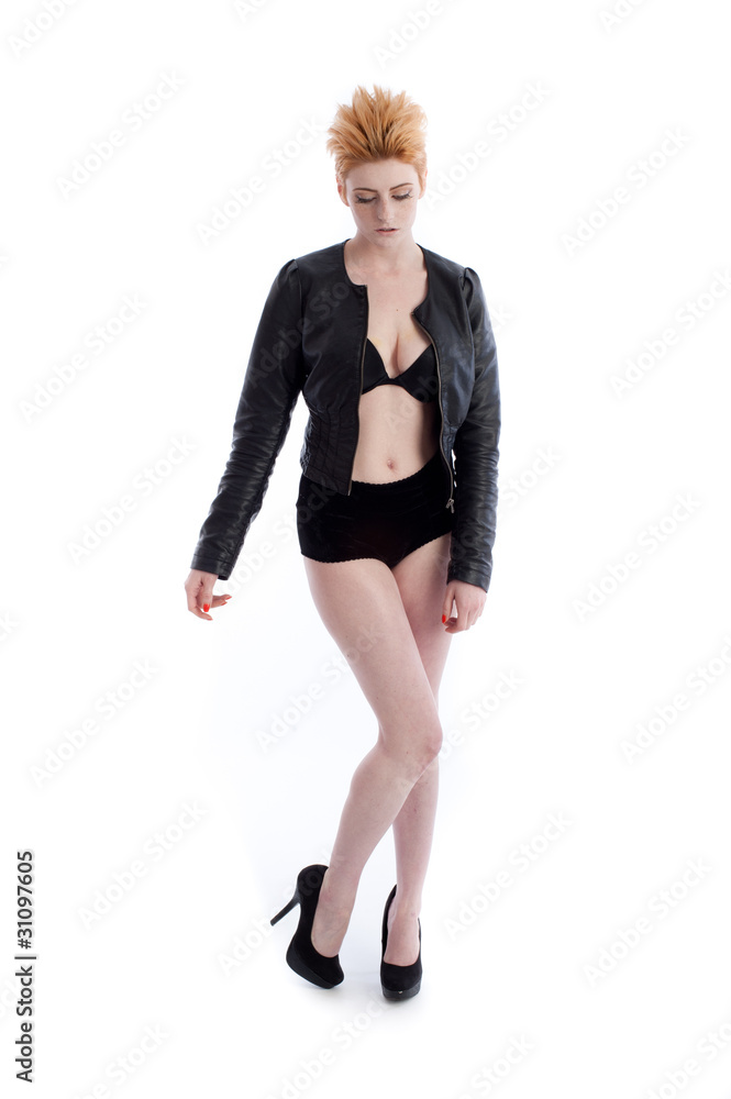 Fototapeta premium Beautiful young female isolated against white