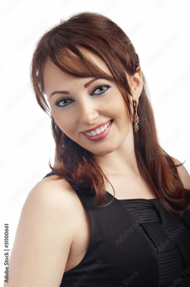 portrait of smiling businesswoman in a black dress portrait of smiling businesswoman in a black dress
