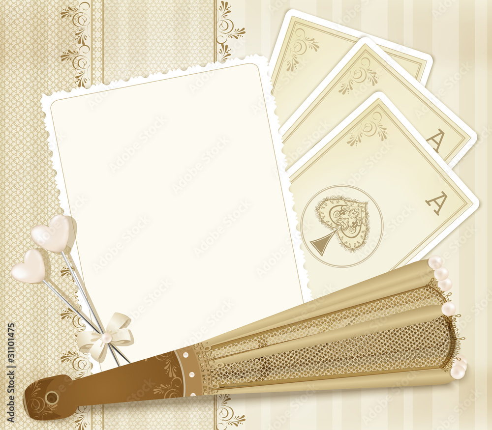 background in western style with the fan and playing card Stock