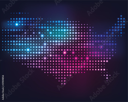 Disco light map of america, Vector illustration.