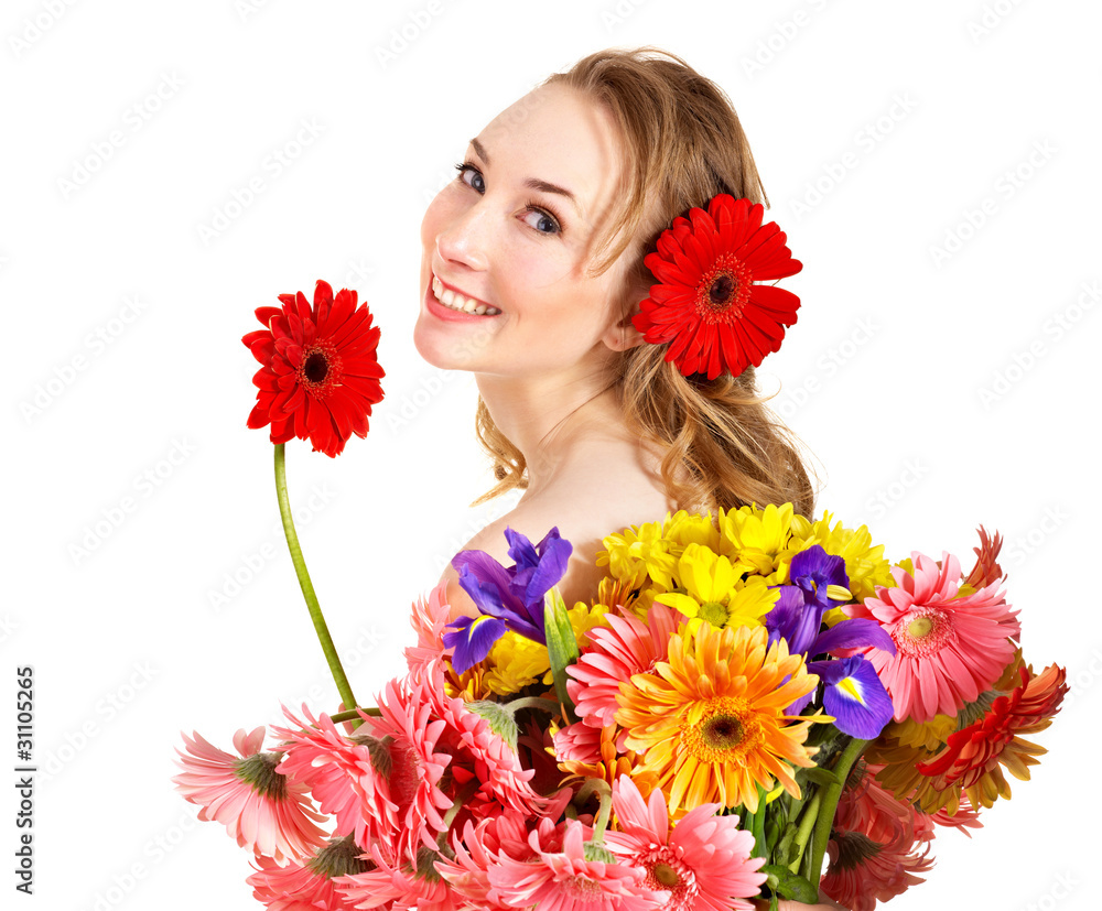 Young woman holding flower. Young woman holding flower.