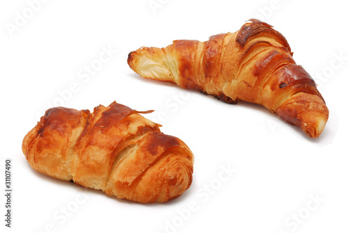 Different types of croissants isolated on white
