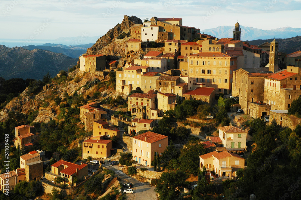Late afternoon lights in Speloncato village, Corsica