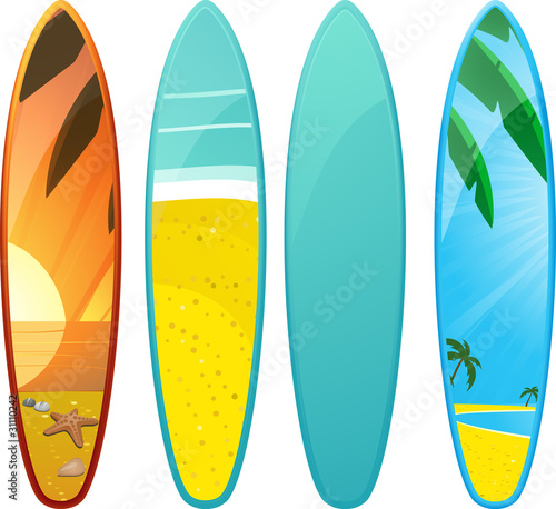 Surfboards with tropical designs