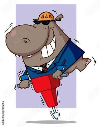 Construction Worker Hippo In A Hardhat And Suit