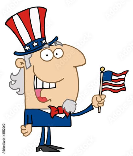 Energetic Uncle Sam Smiling And Waving A Flag