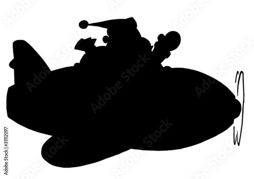 Solid Black Silhouette Of Santa Flying A Plane
