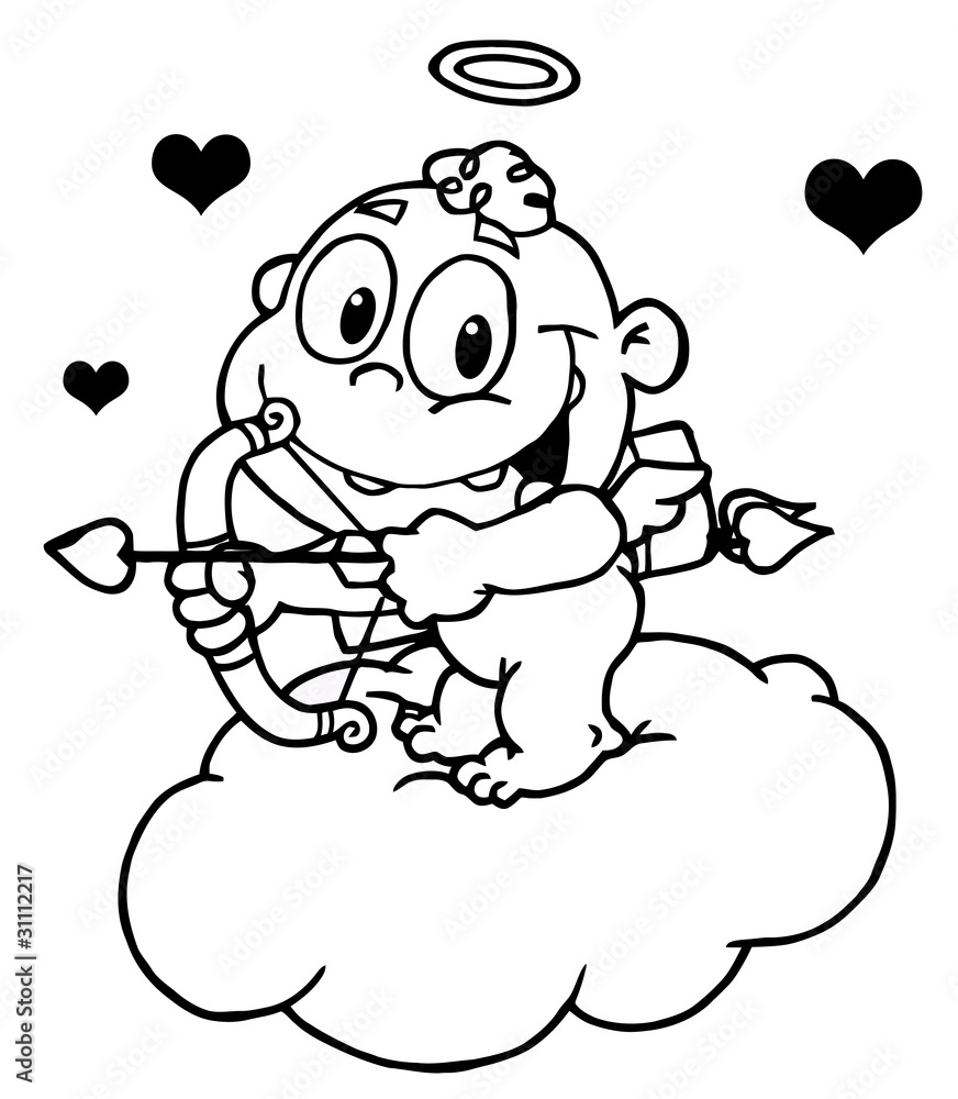 Outlined Cupid Flying With An Arrow Outlined Cupid Flying With An Arrow