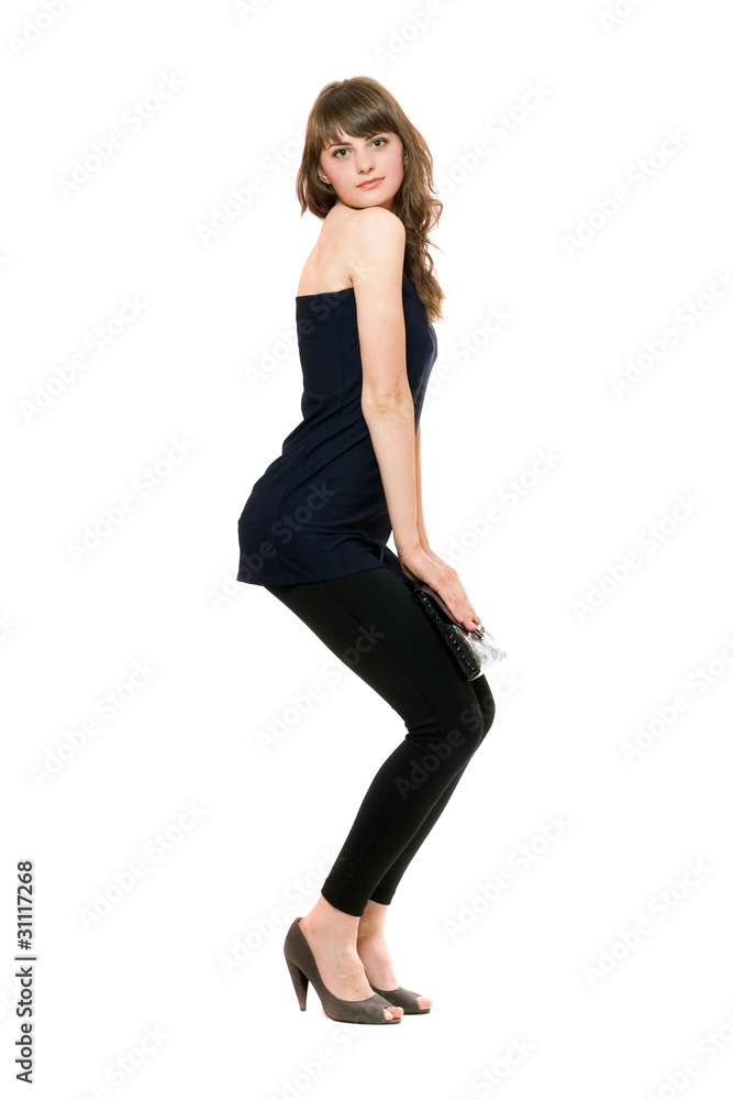 Young sexy woman in a black leggings. Isolated Young sexy woman in a black leggings. Isolated