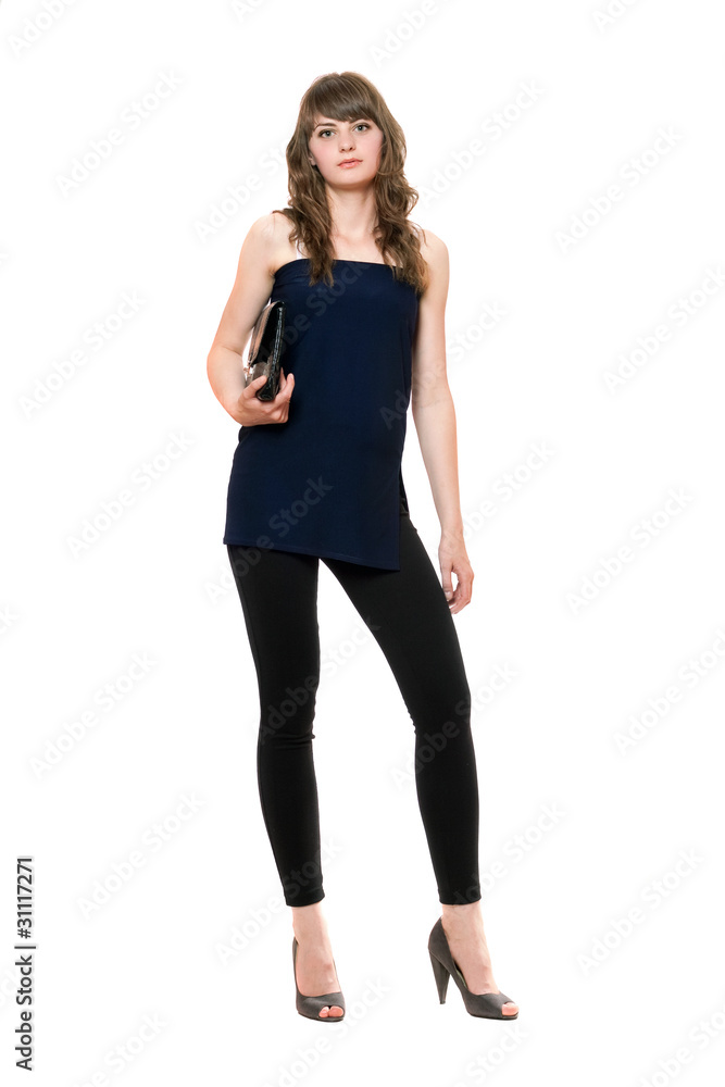 Young beautiful woman in a black leggings. Isolated Young beautiful woman in a black leggings. Isolated