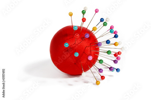 tangle with bright-colored needles