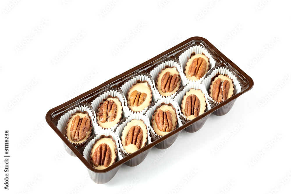 Box of chocolates with walnut Box of chocolates with walnut