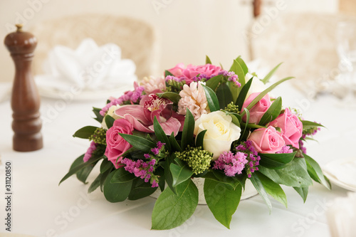 Boquet of orchid flowers and tulips