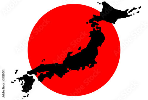 Mapa de Japon con la bandera al fondo